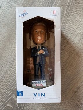 Vin Scully Opening Day 2016 Collectible Bobblehead - White/Blue